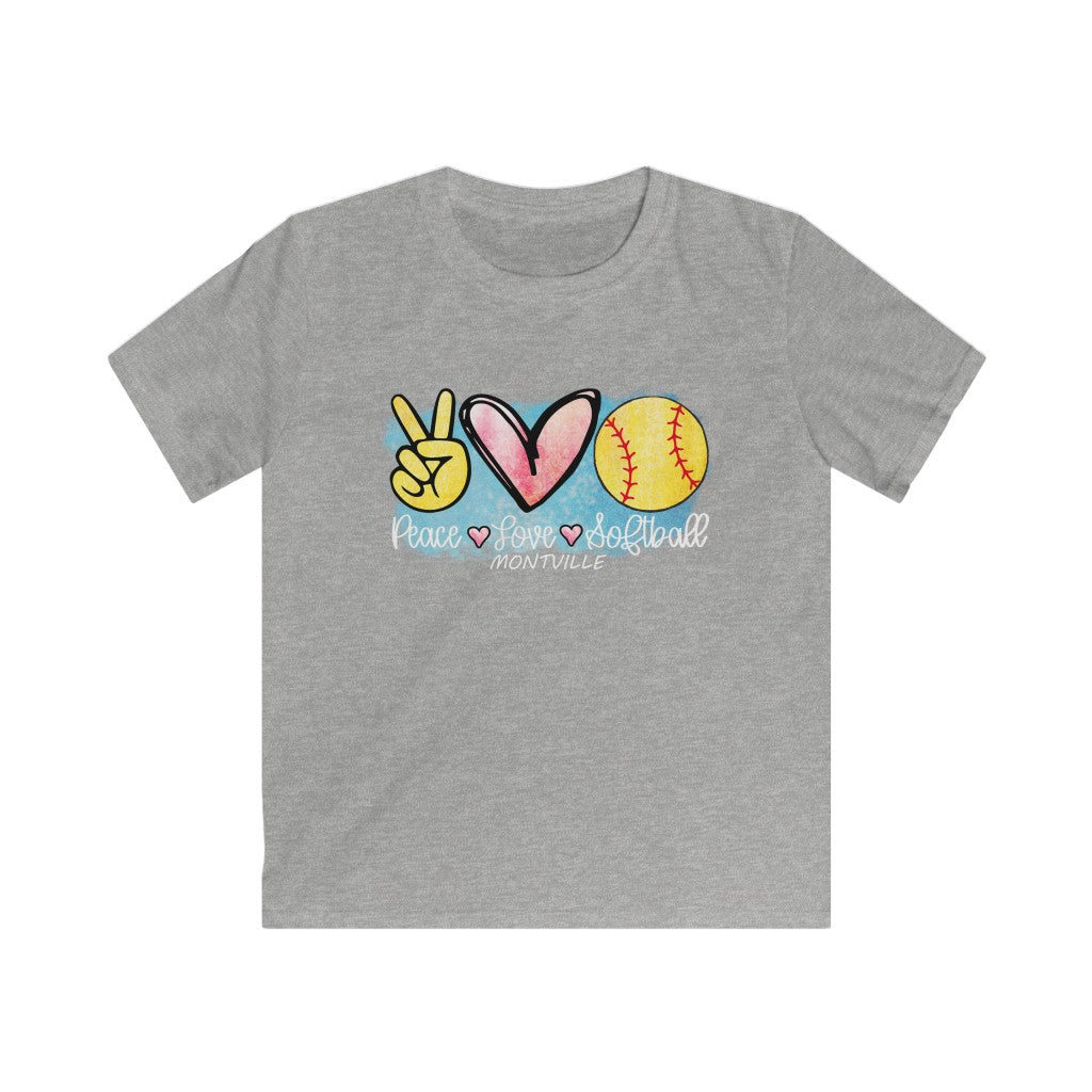 Peace Love Softball Montville Kids Softstyle Tee