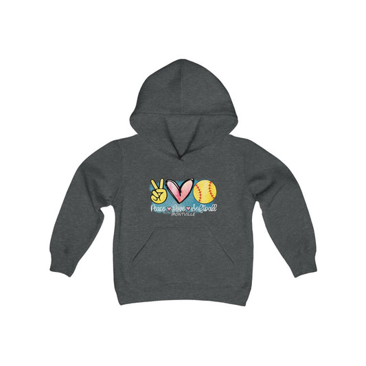 Peace Love Softball Montville Youth Heavy Blend Hooded Sweatshirt