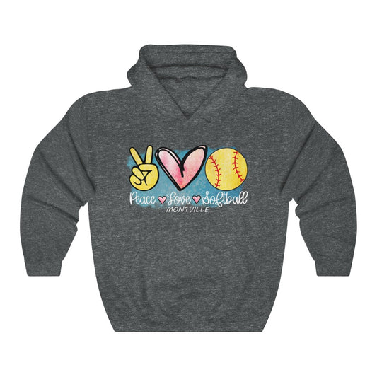 Peace Love Softball Montville Unisex Heavy Blend™ Hooded Sweatshirt