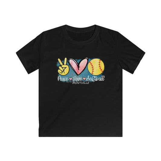 Peace Love Softball Montville Kids Softstyle Tee