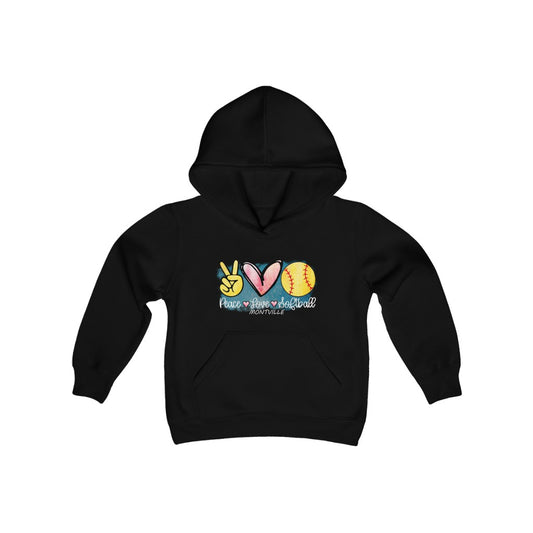 Peace Love Softball Montville Youth Heavy Blend Hooded Sweatshirt